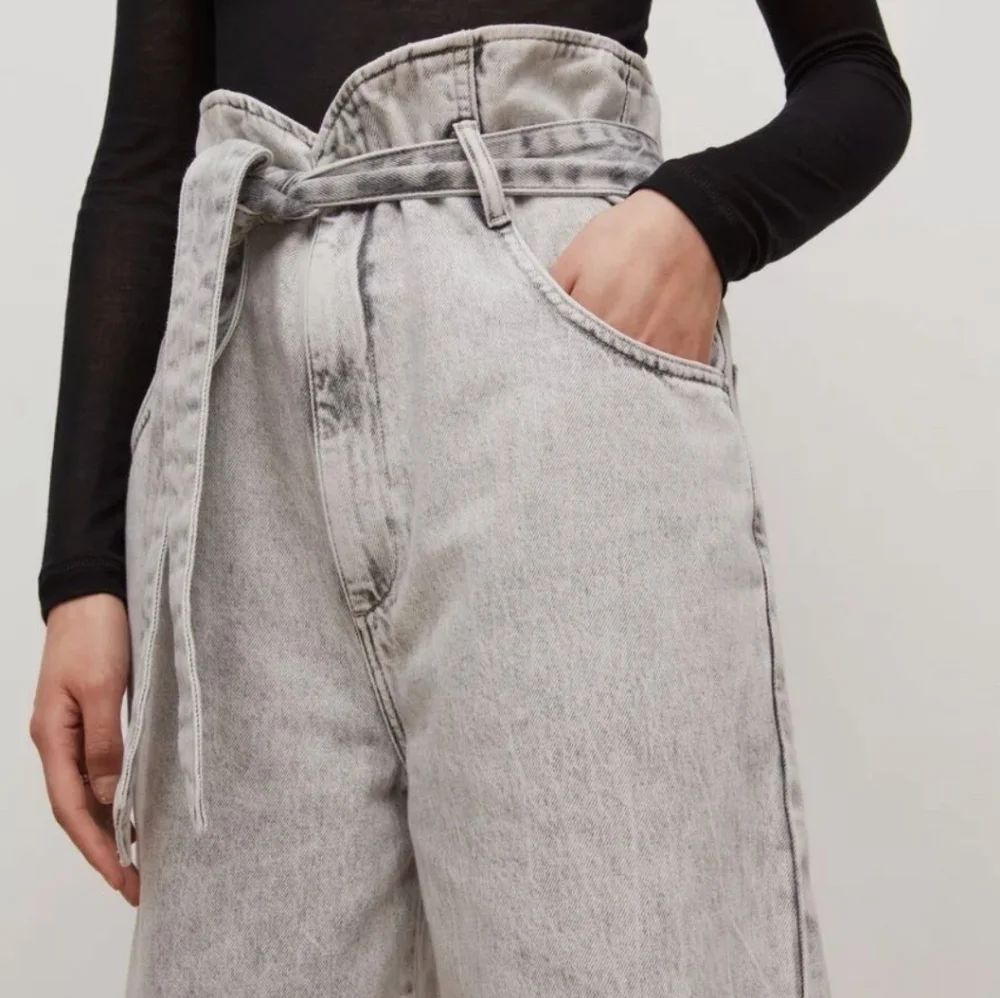 AllSaints Sammy High Rise Paperbag Jeans Gray 100% Cotton US Size 6 - Picture 2 of 5